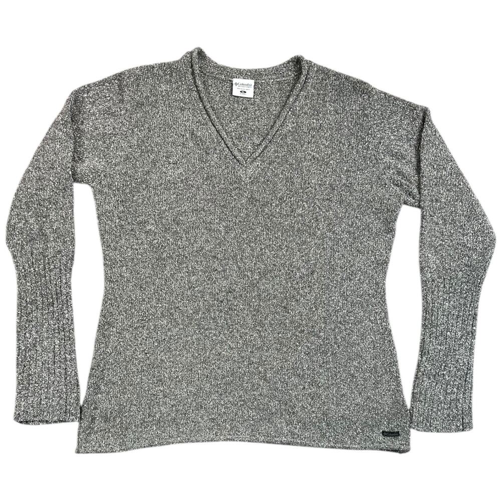 Columbia Women’s Gray V Neck Knit Sweater Cozy Outdoor Casual - XL